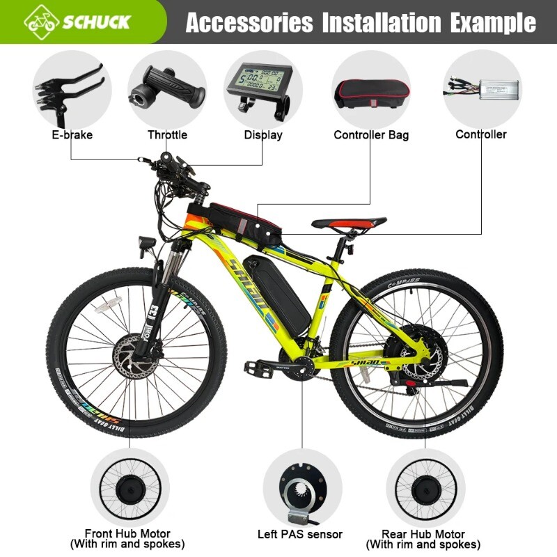 Mountain E-bike Conversion Kit 48V 1500W Brushless Gearless Rear Hub Motor Wheel