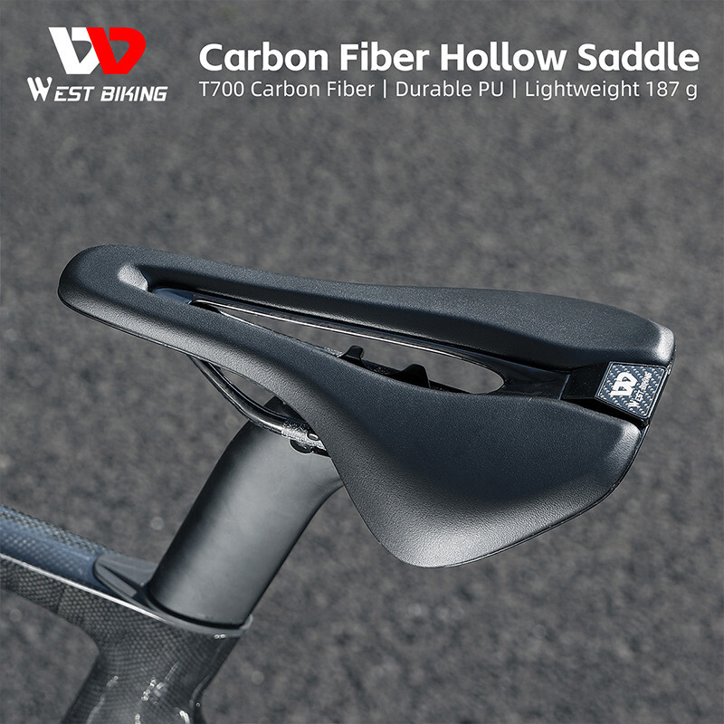 WEST BIKING PU Leather Carbon Fiber Bike Saddle T700 Hollow Bicycle Saddle