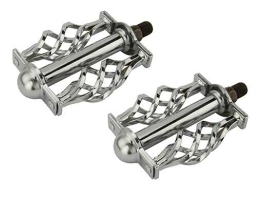 VINTAGE LOWRIDER BICYCLE TWISTED STEEL PEDALS W/ CAGE CLASSIC C-514 1/2 IN CHROM