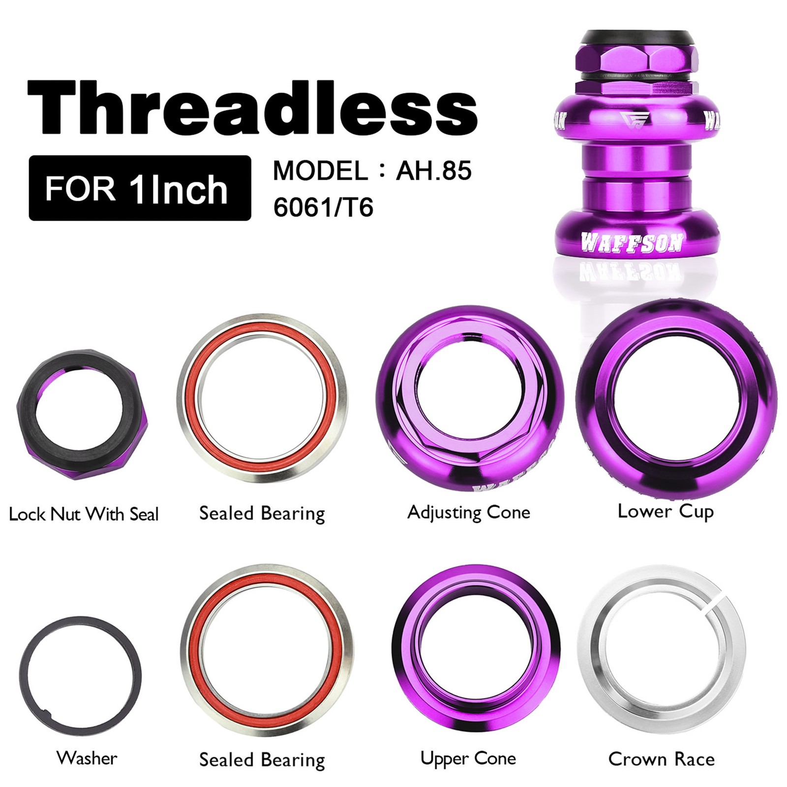 WFS AH.85 1 Inch Threaded Headsets Bearing External Cup , Purple