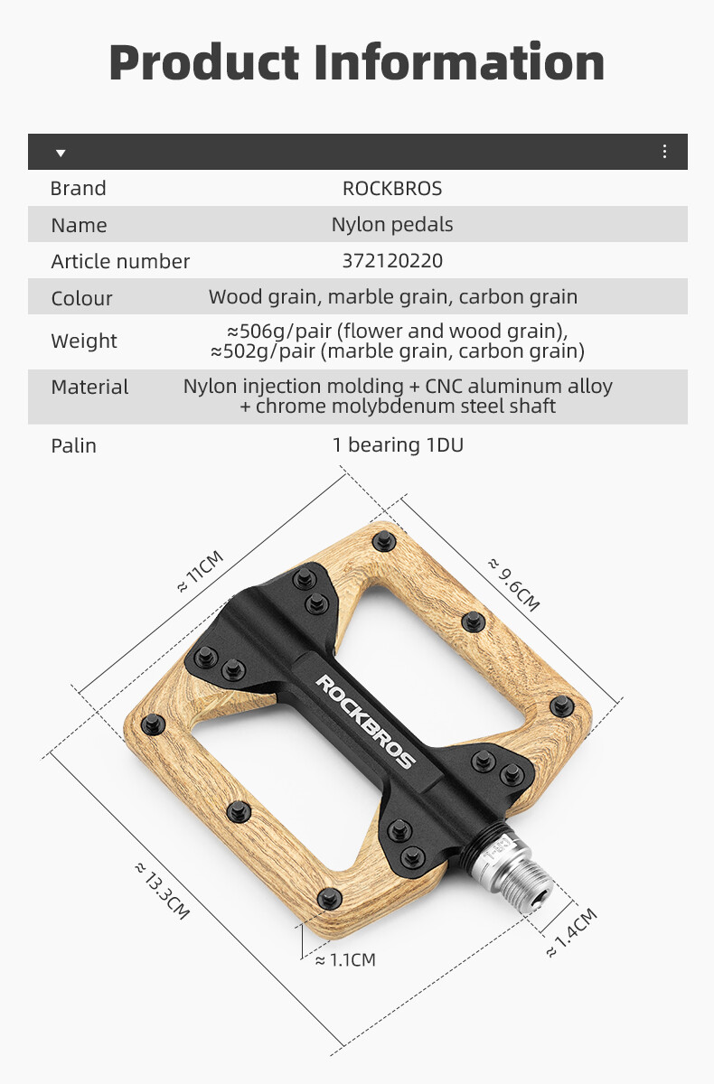 ROCKBROS Aluminum Nylon Bike Pedals Wood Grain Bearing Anti-Slip Bicycle Pedals