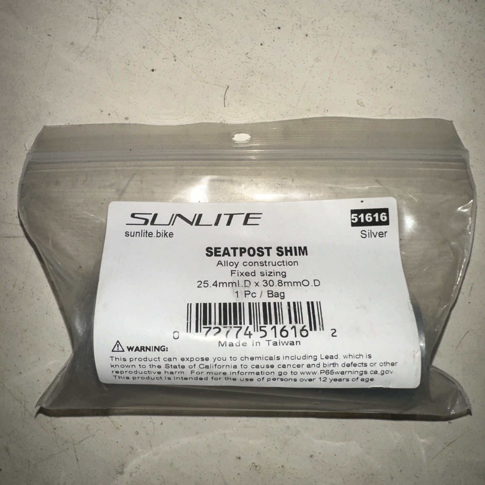Sunlite Alloy Seatpost Shim 25.4 x 30.8 mm OD Diameter Alloy 51616 Silver Bike