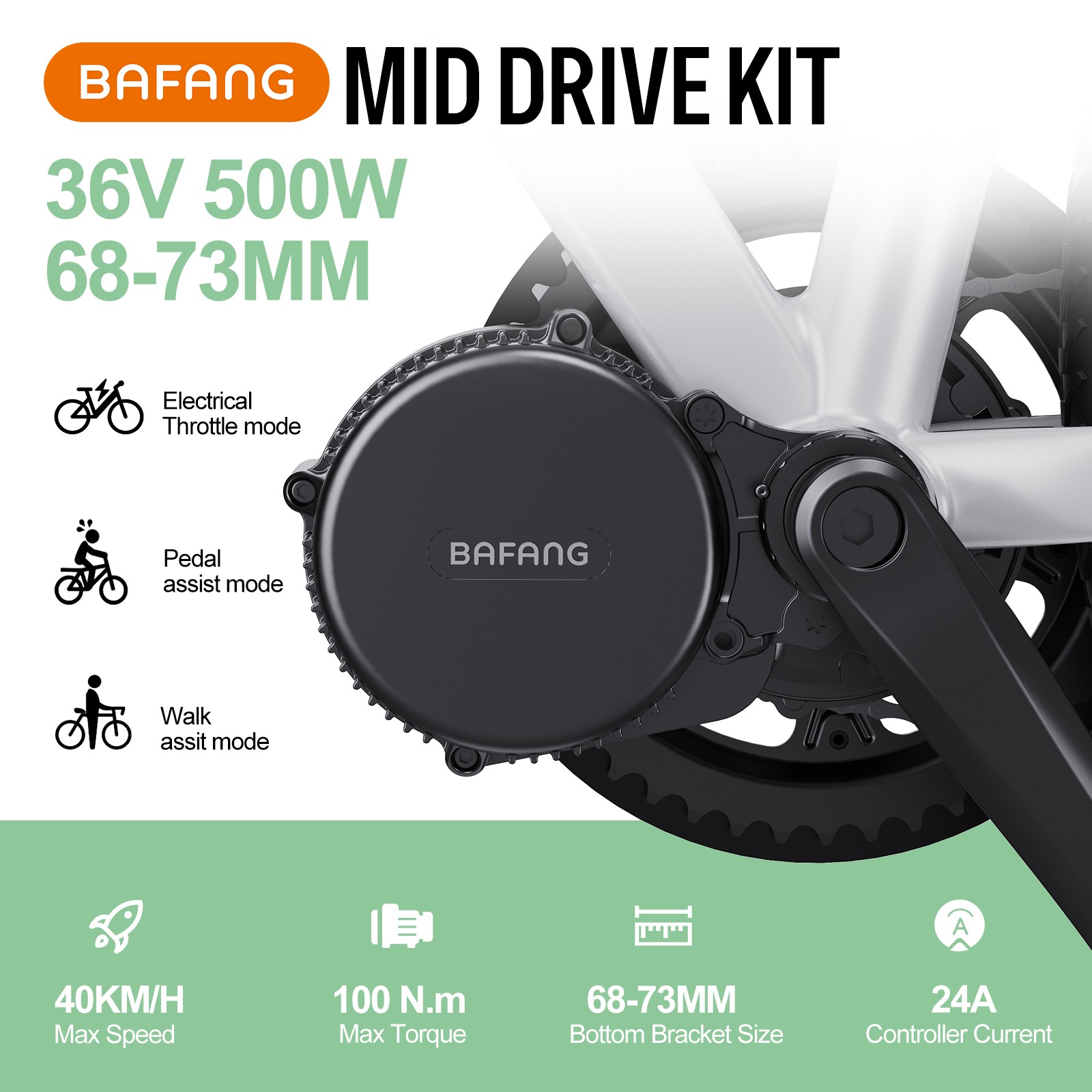 36V500W Bafang Mid Drive Motor Kit 68-73mm BBS02B DIY E-BIike Conversion Kits US