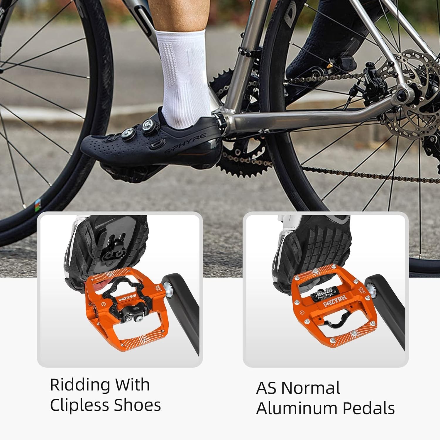 Pedal,MTB Mountain Bike Pedals Compatible with Dual Function Sealed Orange