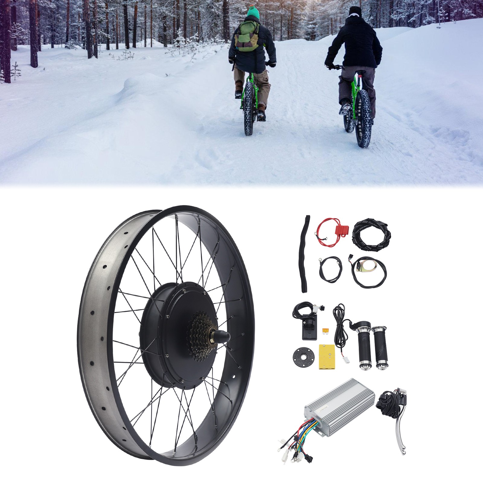 26″ 48V 1500W E-Bike Motor Rear Hub Wheel Fat Tire Electric Bike Conversion Kit