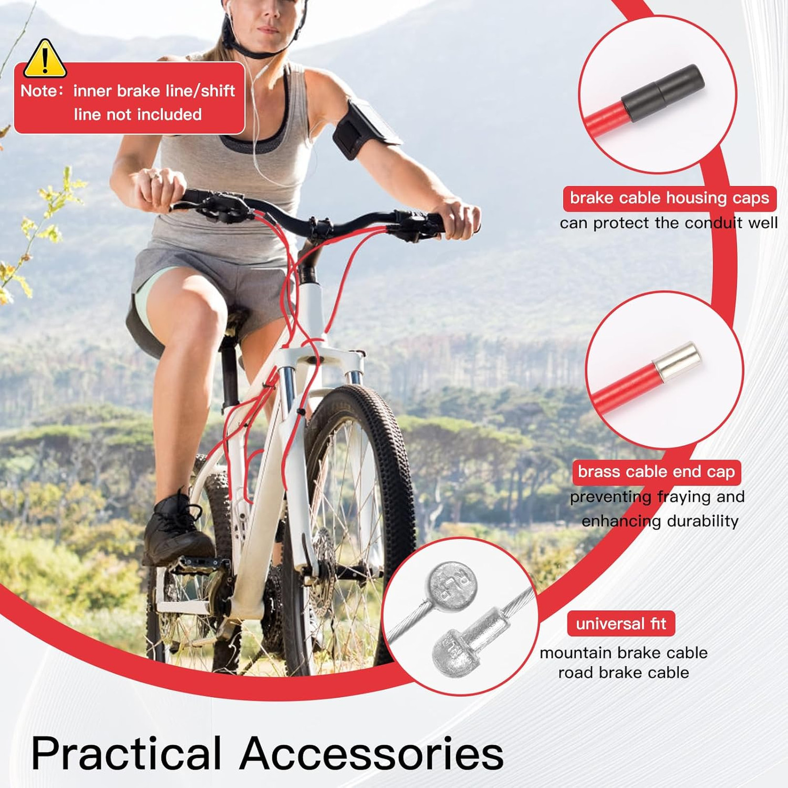 Bicycle Brake Cable Gear Wires Set with End Caps 3 Meters for Mountain Road