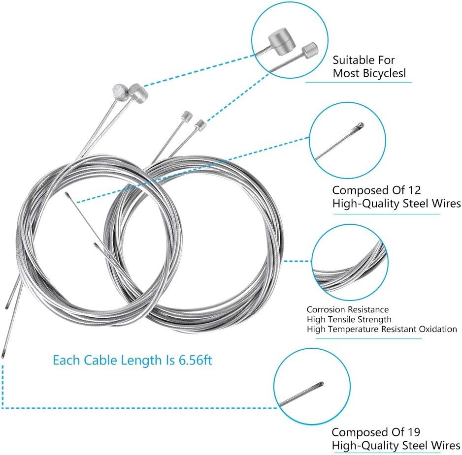 Bicycle Brake/Shift Cable Set with Accessories – 6.56 ft, Universal Fit