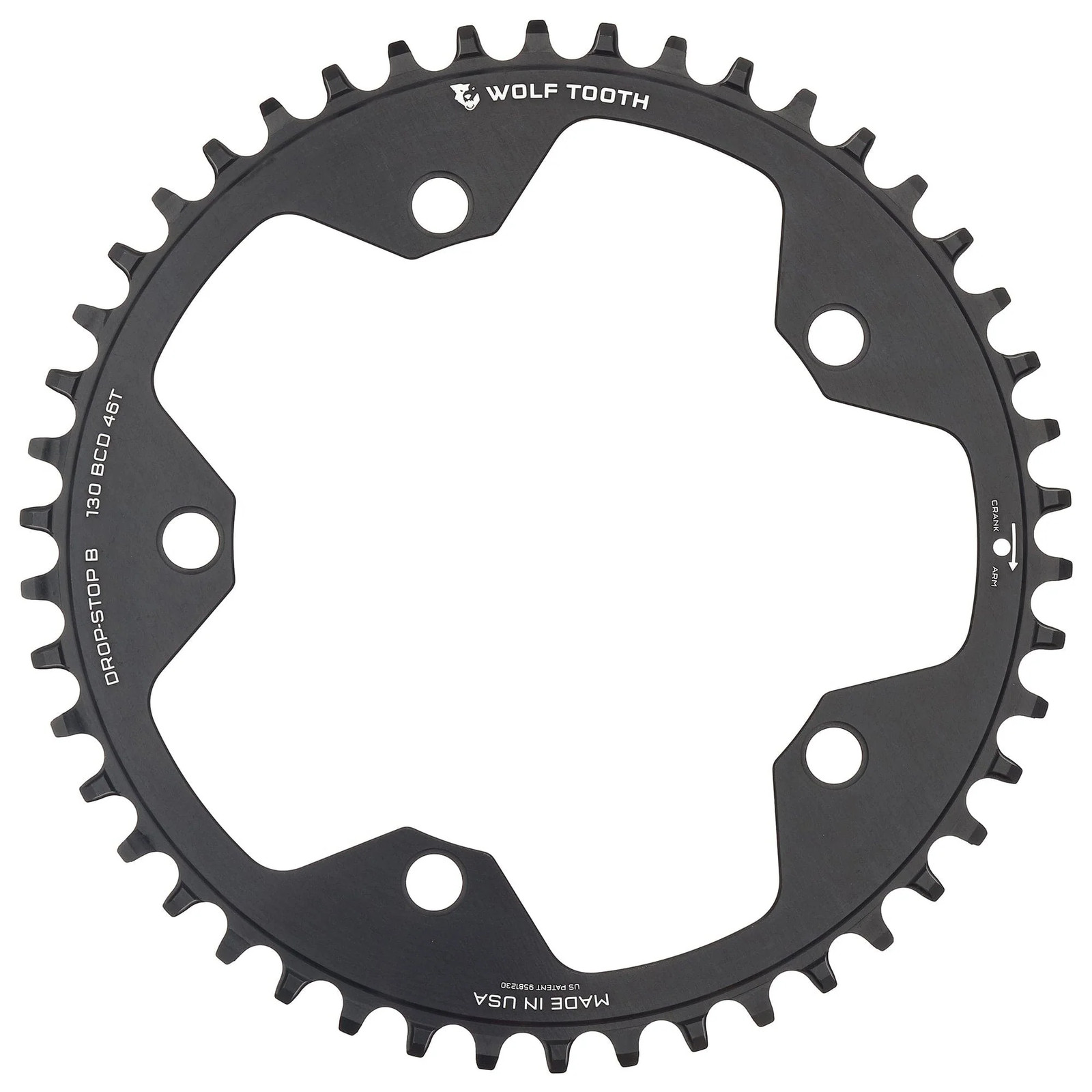 Wolf Tooth Chainring 44t 130 BCD 5-Bolt 10/11/12-Spd Alloy Blk Road Cyclocros