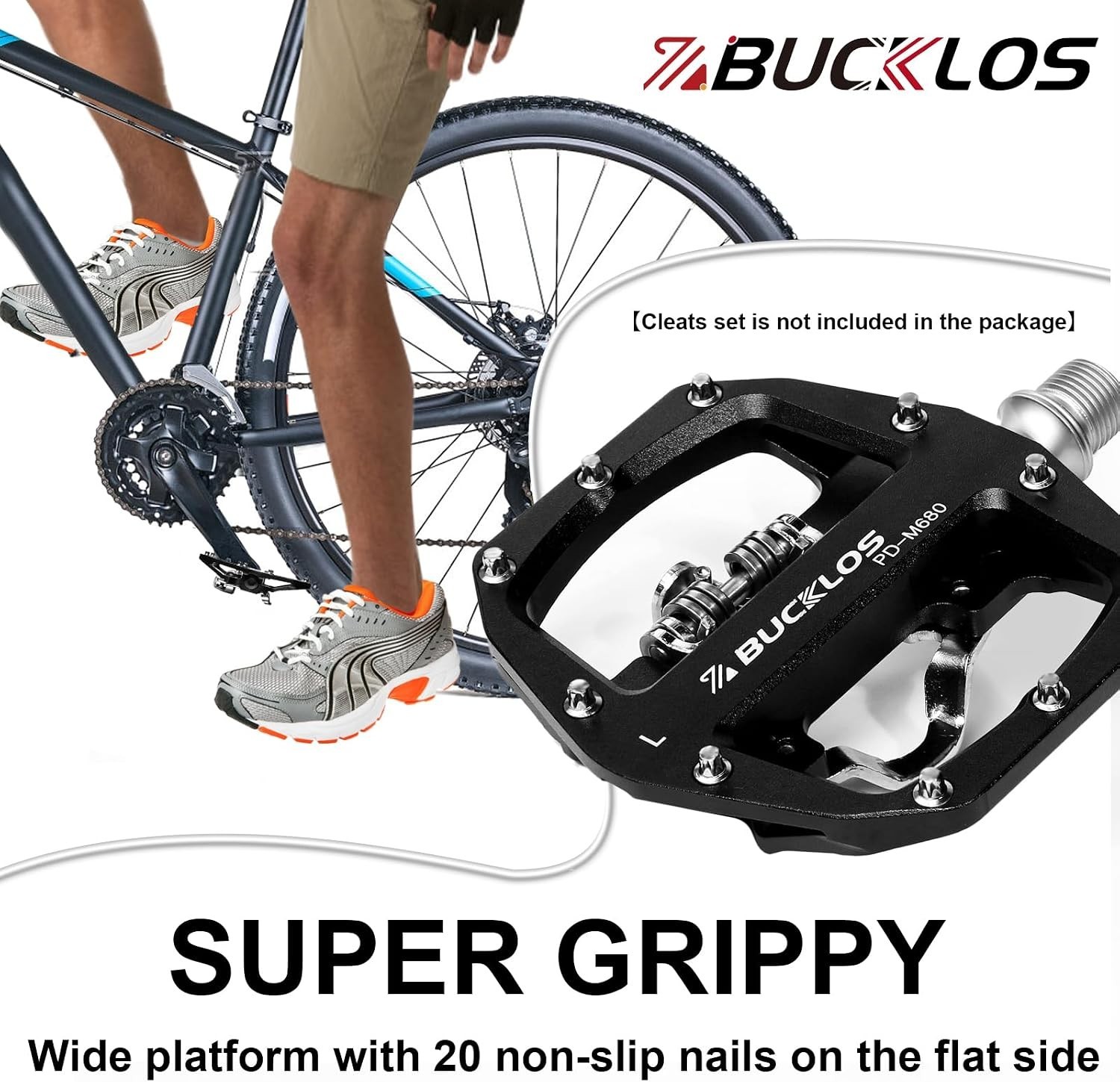 BUCKLOS for SPD Dual Pedals PD-M680 MTB Bike Flat&Clipless Bearing Mountain Road