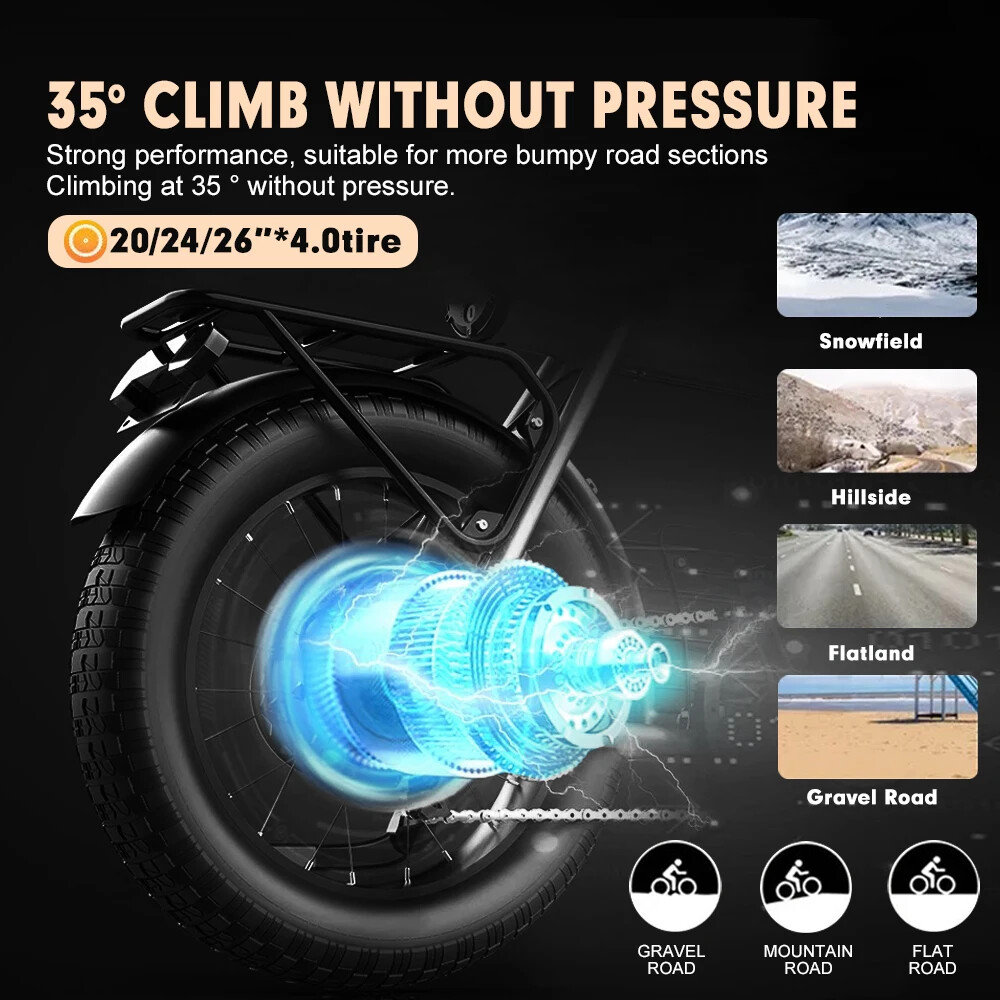 48V 2000W Snow E-bike Conversion Kit 4.0 Tyre Rear Cassette Hub Motor Wheel