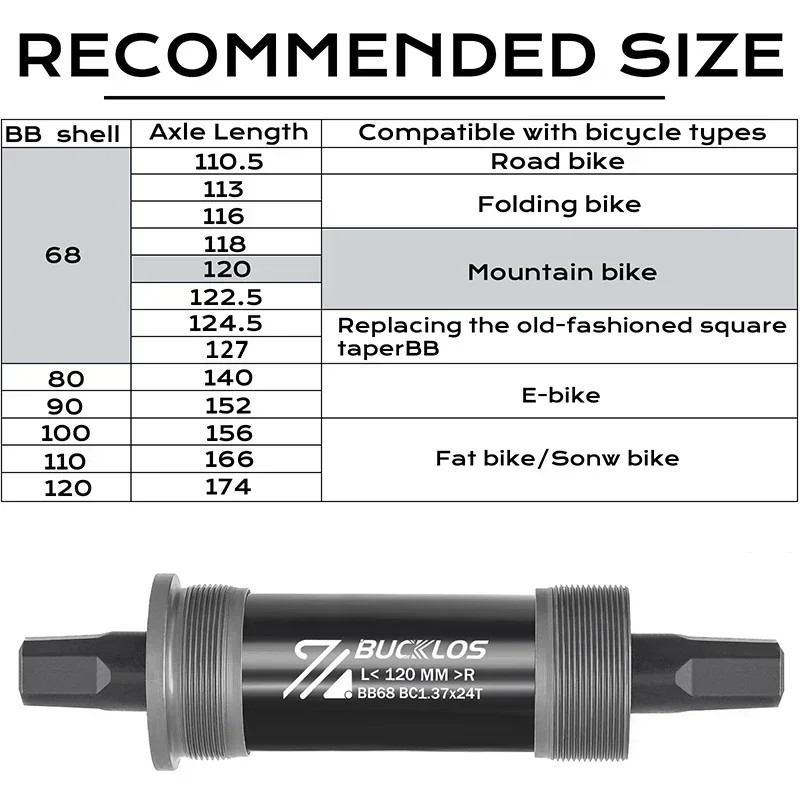 Bike Bottom Bracket Square Hole Road Mountain Bike E-Bike Crank BB BB68 BB80 BB9