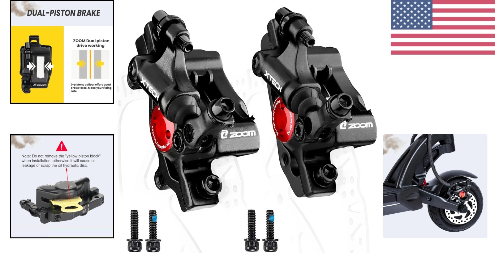 Zoom HB-100 Disc Brake Calipers Set for Mountain Road E-Bikes Unisex-Adult