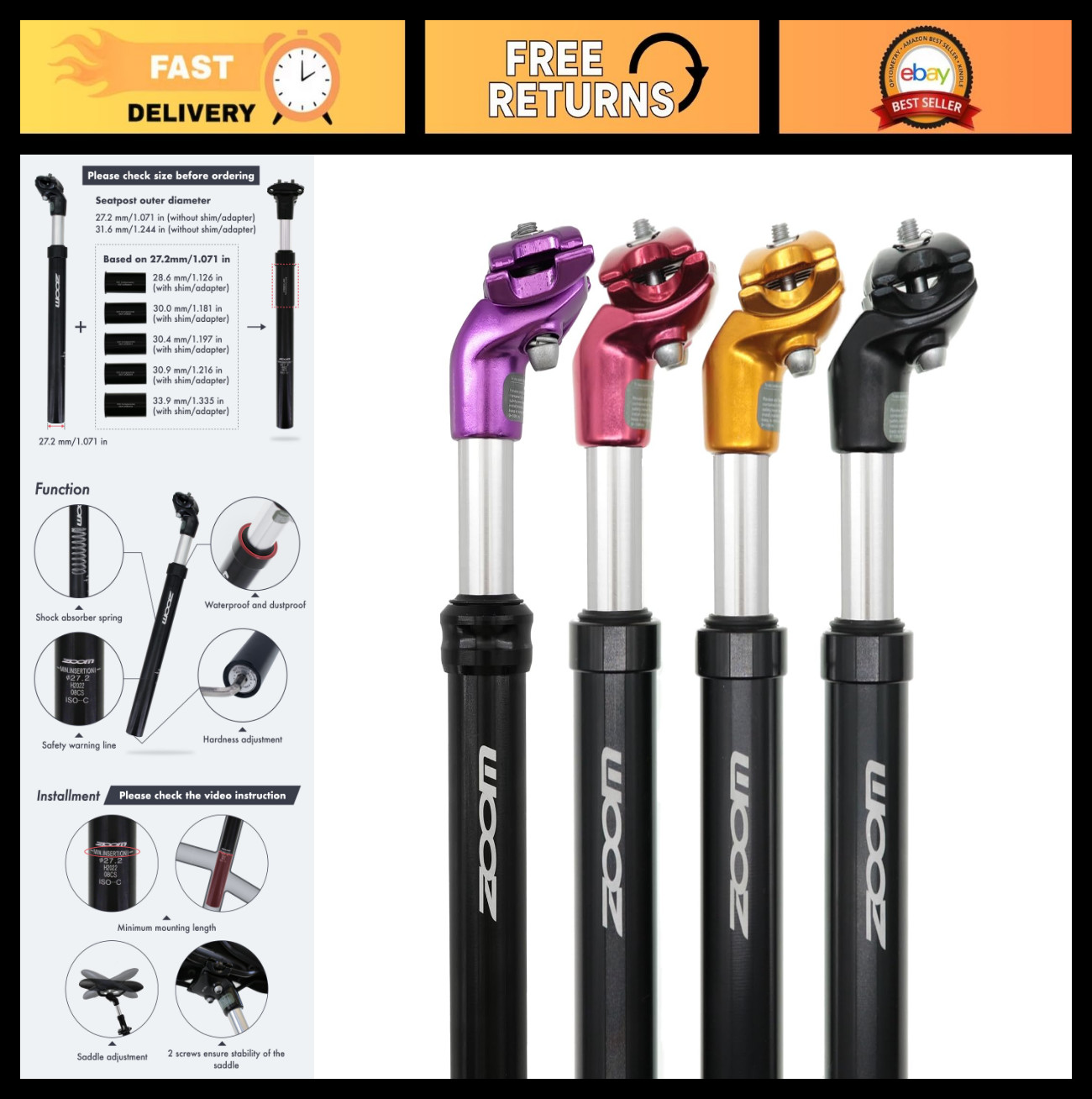 Lightweight Aluminum Bike Suspension Seatpost Shock Absorber 27.2/30.9/31.6mm