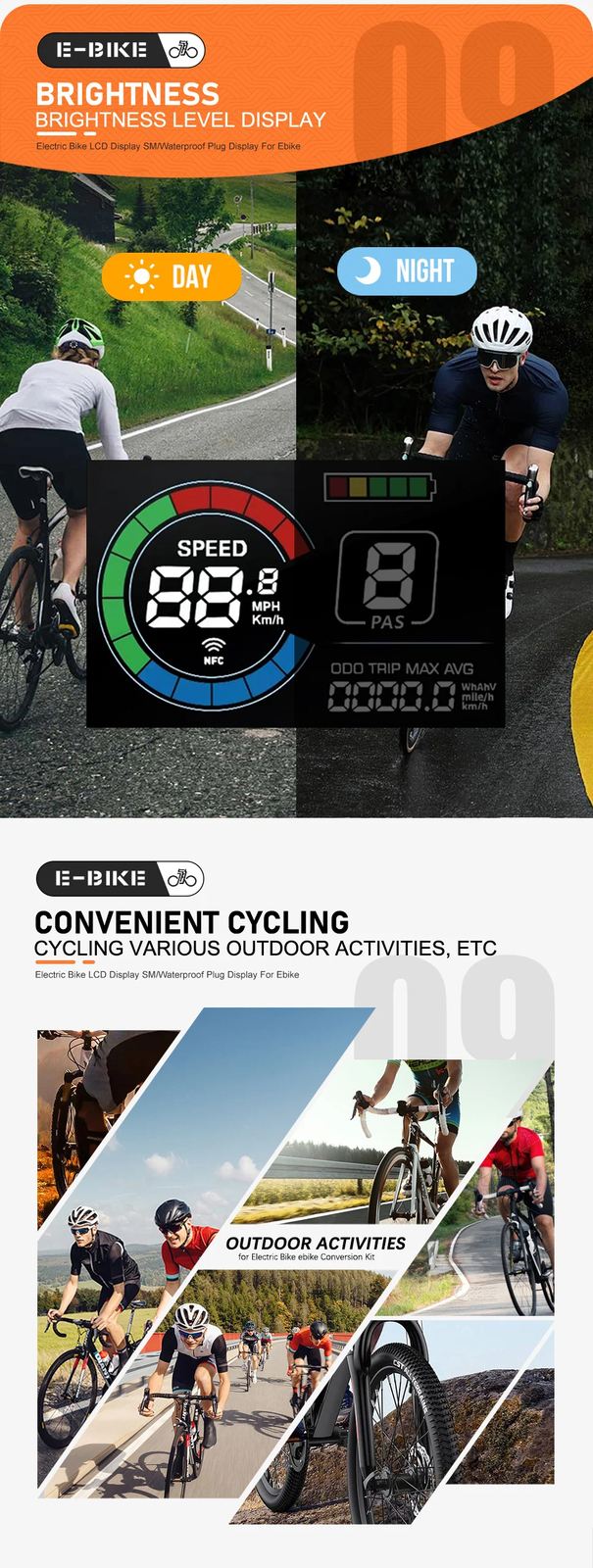 E-bike Display LCD S869 24V/36V/48V/52V/60V/72V SM/Waterproof Plug Display