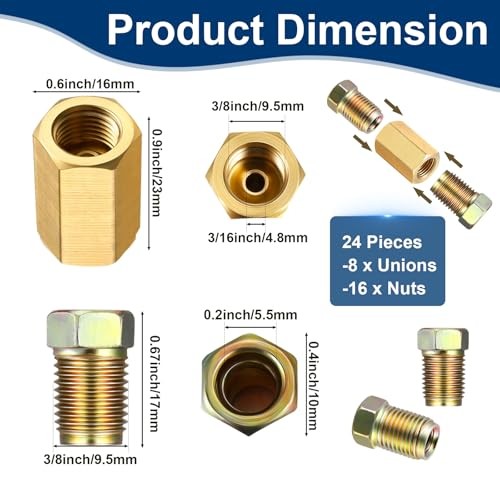 Pieces 3/8 Inch-Threads Brake Line Fittings Assortment for 3/16 Inch Tube 24