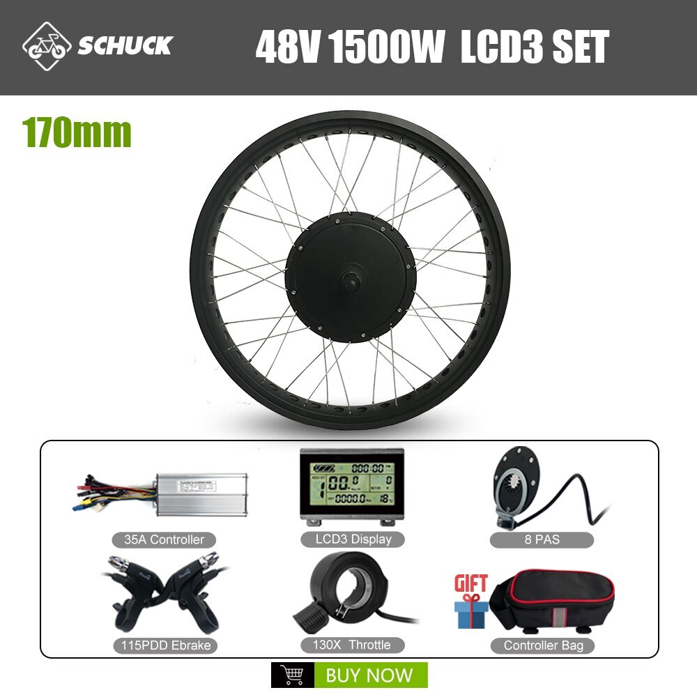 20/24/26 Inch Snow E-bike 48V 1500W Rear Cassette Hub Motor Wheel Conversion Kit