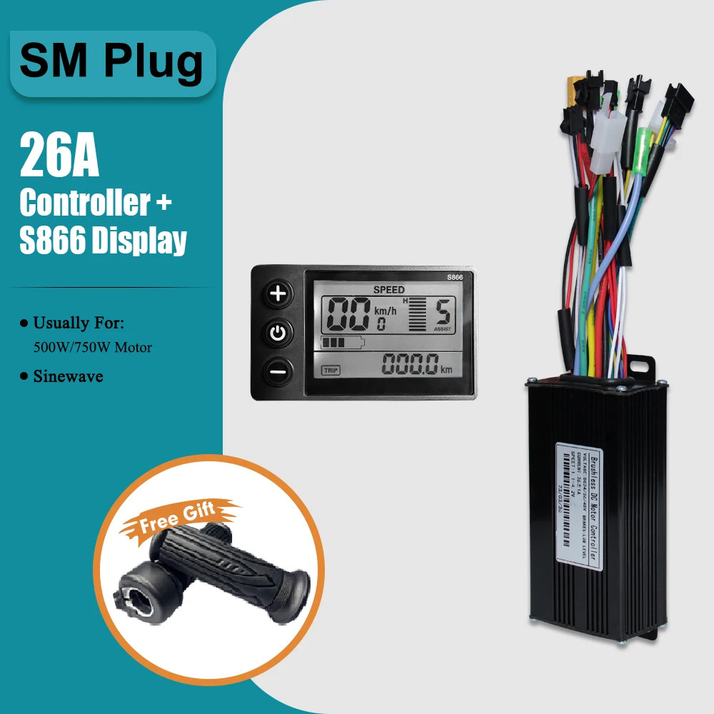 E-Bicycle 36V 48V 26A 30A Three-Mode Sine Wave Controller S866 LCD Display Motor