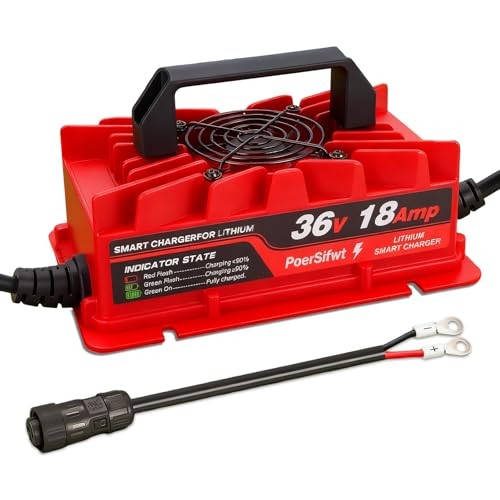 43.8V 18A Lithium Battery Charger, IP65 Waterproof, for 36V (38.4V) LiFePO4 Red