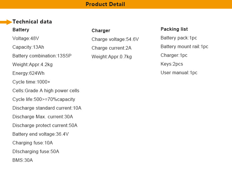 Lithium Ion Battery 48V 13Ah for Electric Bike 1000W Hailong Ebike Battery 48V