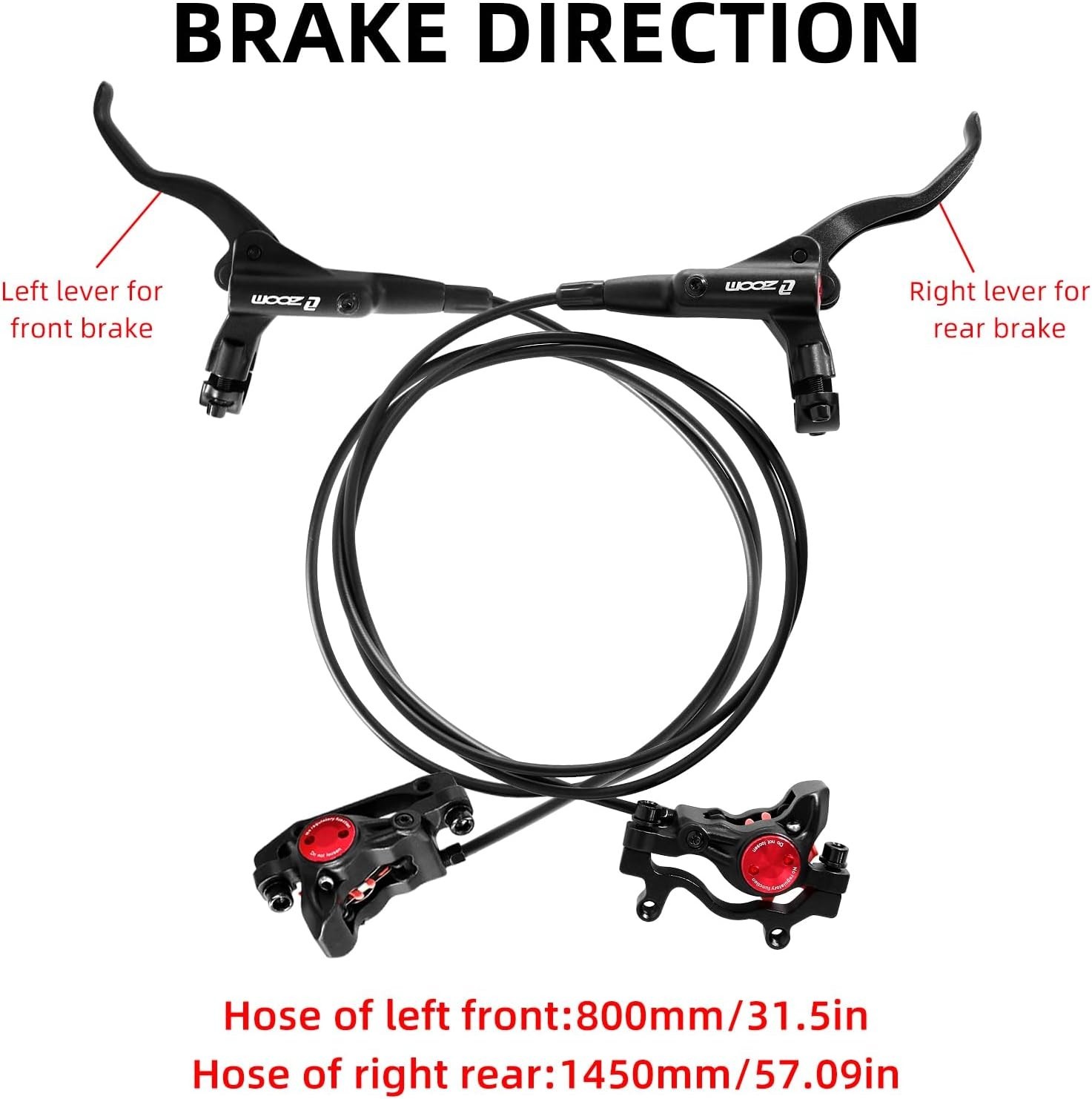 Z00M MTB Hydraulic Disc Brakes Set Mountain Bike Left Front 800mm Right Rear …
