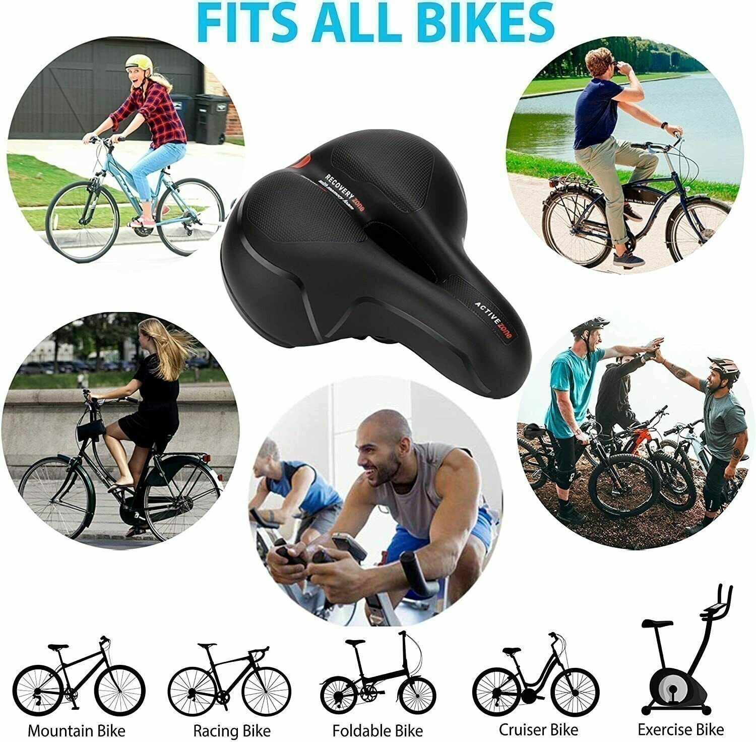 Extra Wide Big Bum Bike Bicycle Saddle Seat,Gel Cushion Sporty Soft Comfort Pad