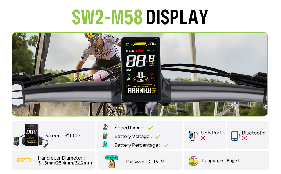 Electric Bike Multi Display EKD01 P860ML UART for Bafang BBS HD Mid Drive Motor