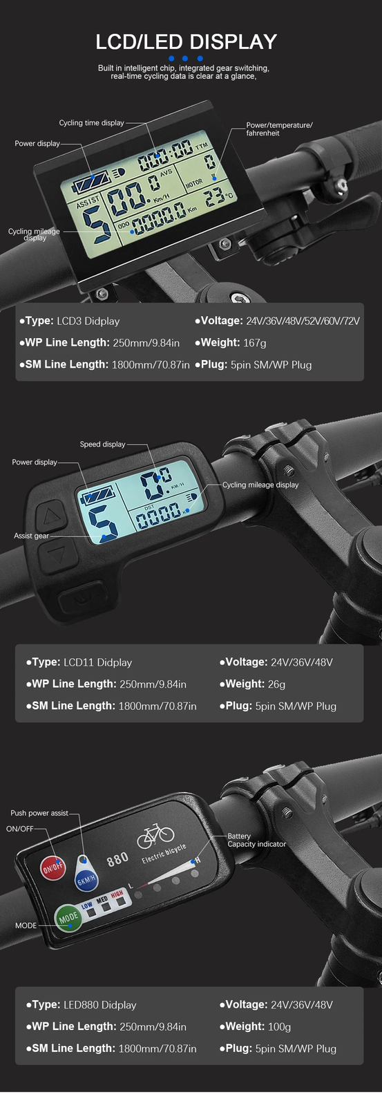 Electric Bike Controller 36V 48V 15A Waterproof 6 Mosfet Controller with Display