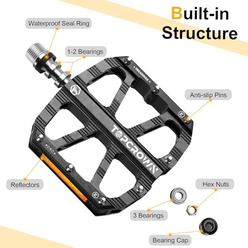 Mountain Bike Pedals with Reflectors, Aluminum Metal Bicycle Flat Pedals Black