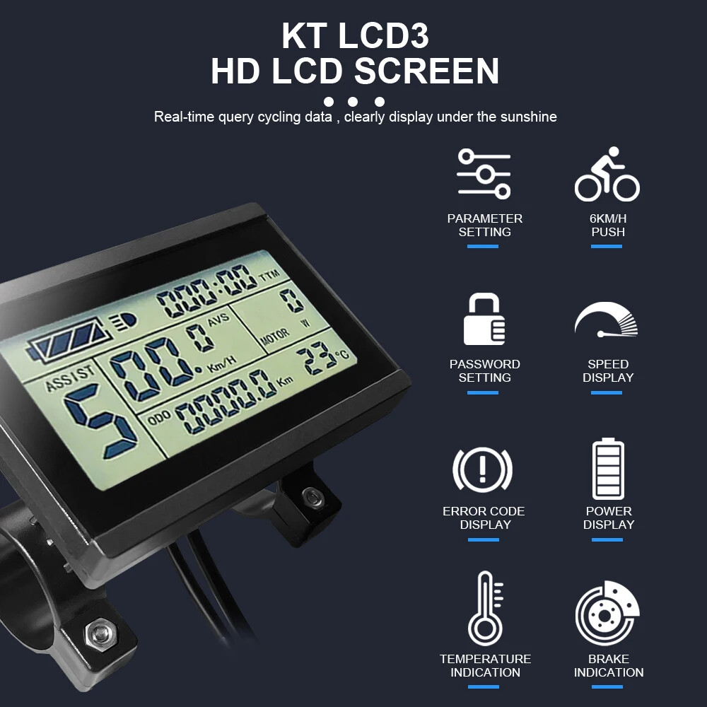 Electric Bike Intelligent Display LCD3 Waterproof SM Plug 36V 48V 52V 60V 72V
