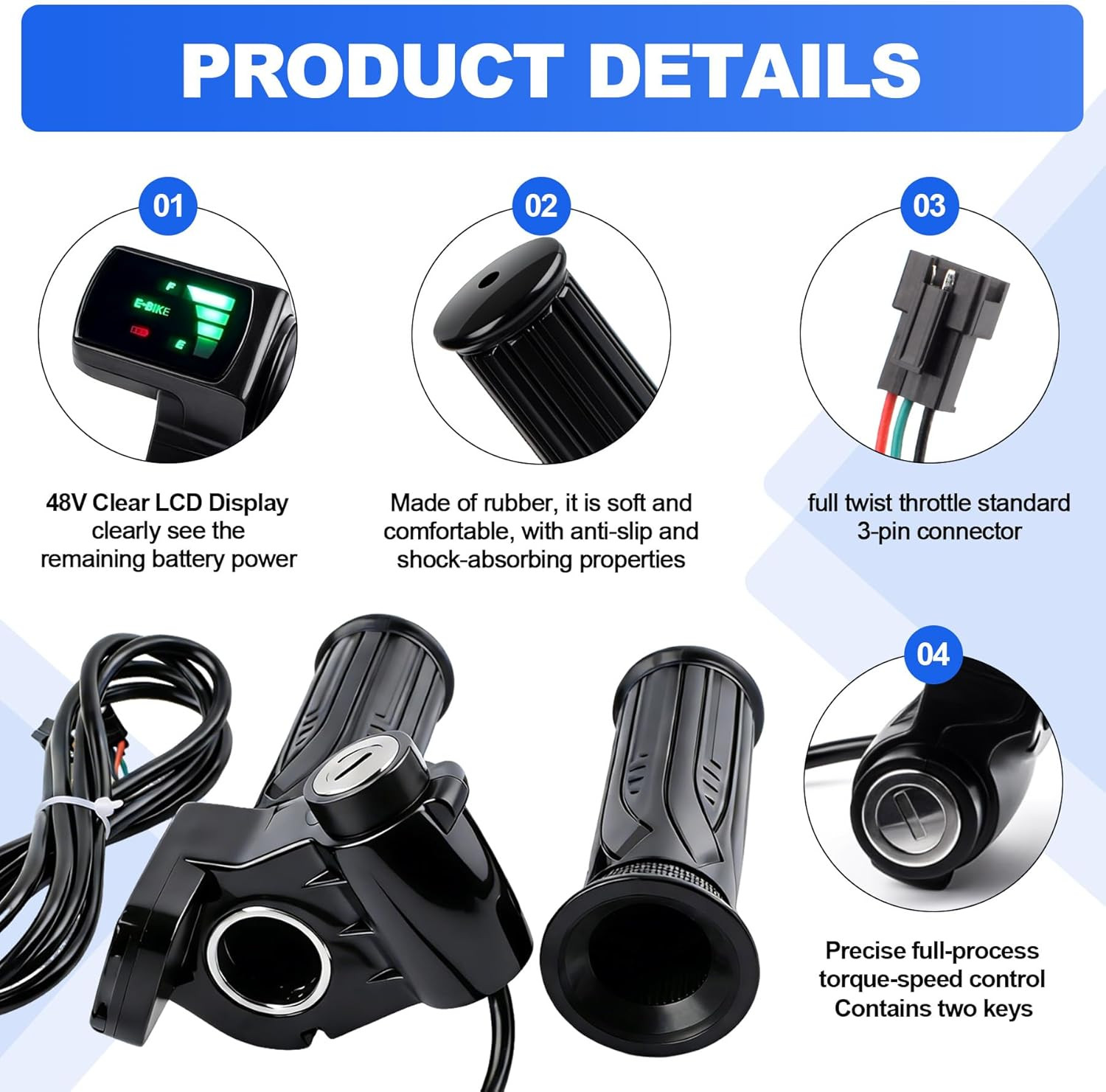 48V Ebike Full Twist Throttle,Lcd Display and Key Lock, Universal Electric Bike