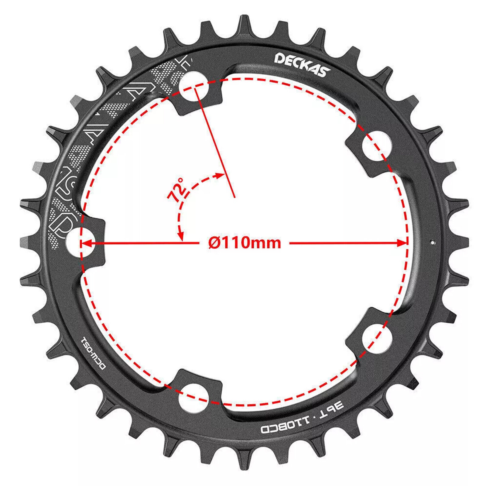 Deckas Chainring BCD 110mm 36-52T Teeth Bicycle Narrow Wide MTB Round Black