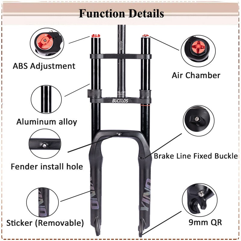 BUCKLOS YINO20 20” Suspension Air Fork 180mm Travel Snow E-MTB Bike 4.0 Fat Tire