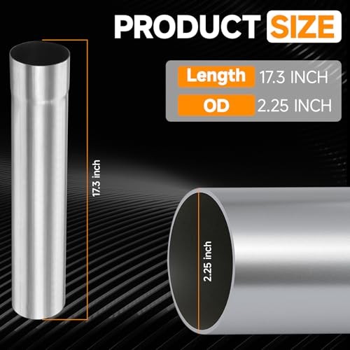 Straight Exhaust Pipe 2.25″ OD, Stainless Steel 2.25″ OD Straight-17.3″ Long
