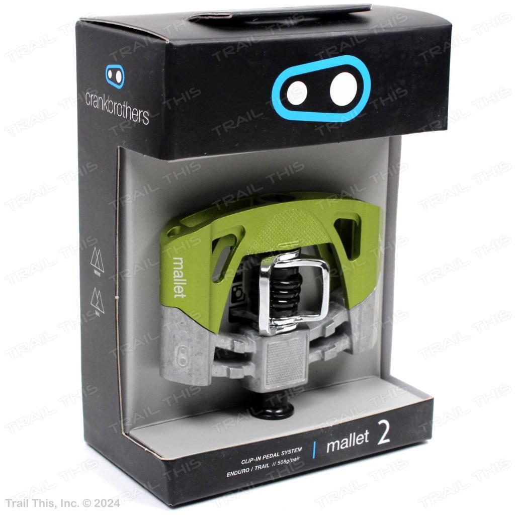 Crankbrothers Mallet 2 Clipless Platform MTB Bike Pedals – Raw Silver Lime Green