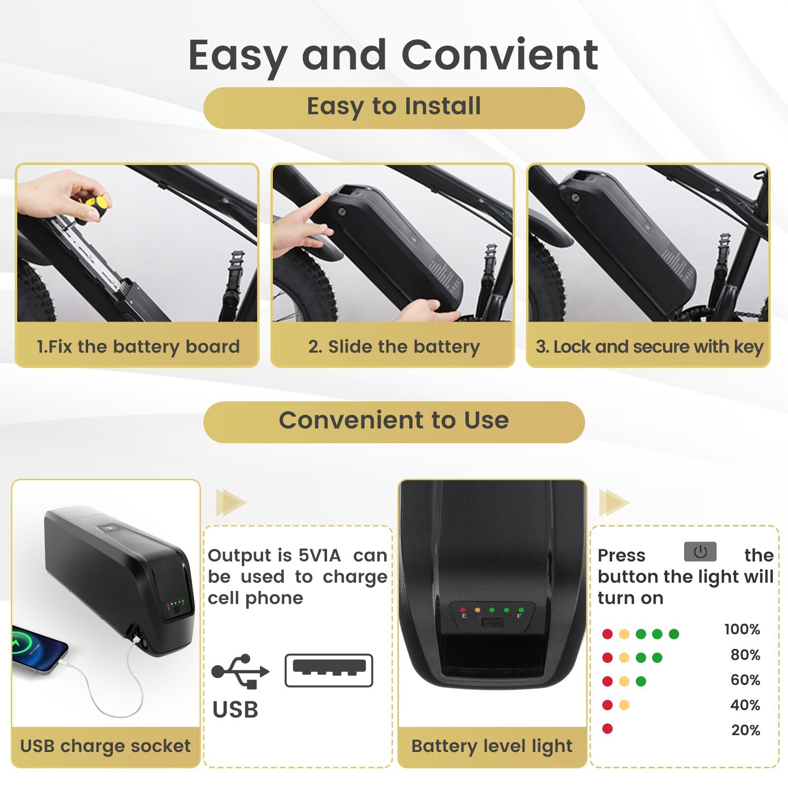 36V Lithium Ebike Battery 15AH for 1000W 1500W Electric Bicycle Bike w/Charger