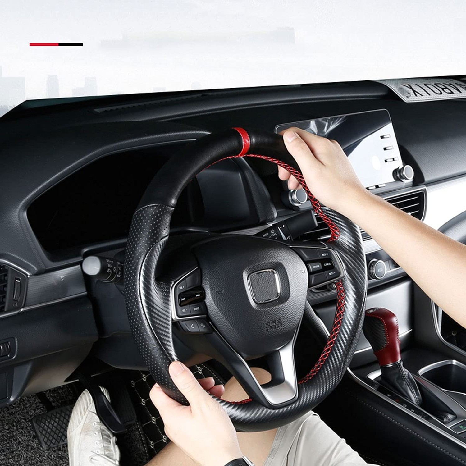 Matte Black Carbon Fiber & Nappa Perforated Leather Interior Accessories Stee…