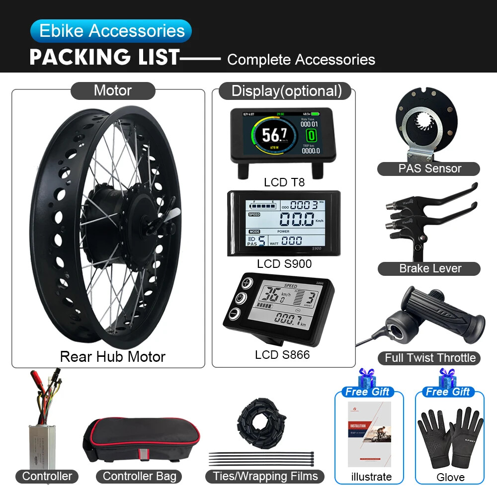 36V 48V 500W 20 24 26er Snow Fat E-bike Rear Cassette Hub Motor Conversion Kit