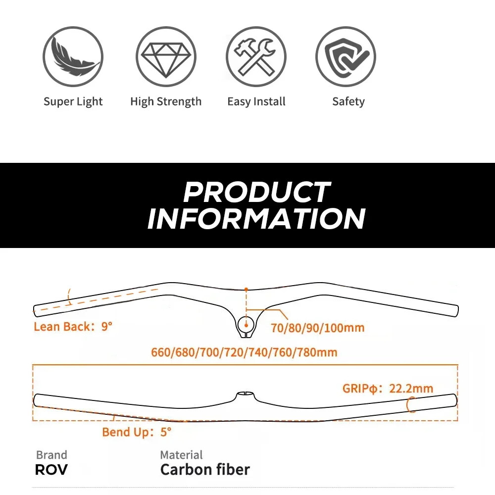 Carbon Fiber XC Mountain Bike Integrated Handlebar 9/10 Degrees 70-100mm*740mm