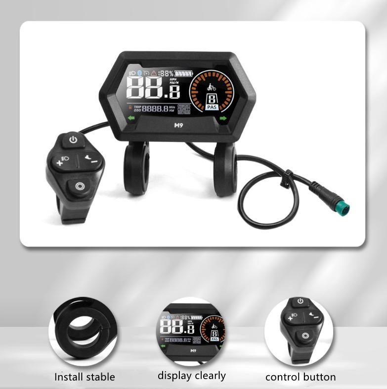 E-Bike Compatible M9 Smart LCD Color Screen with light wire 5PIN WP plug.