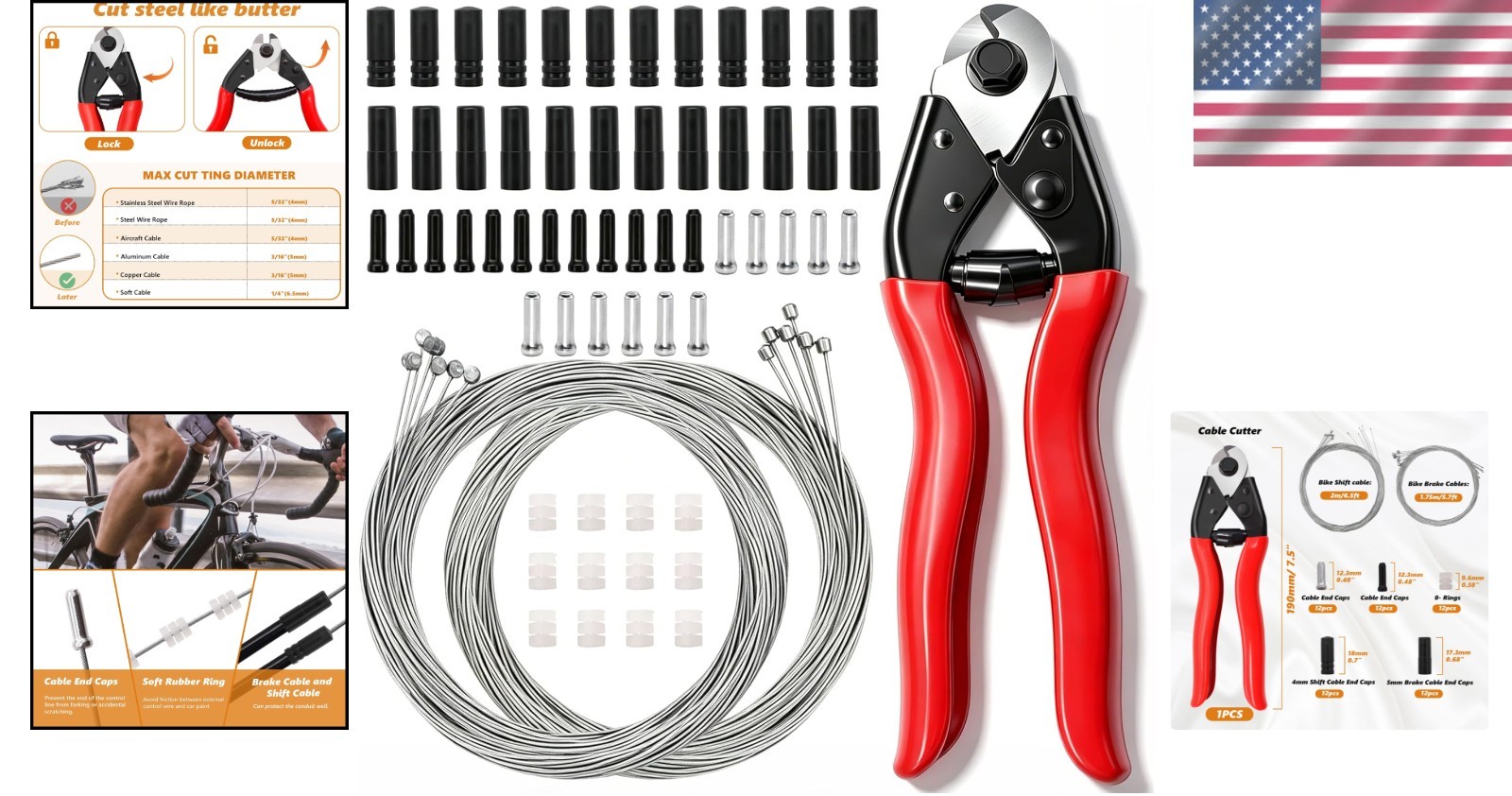 Universal 73PCS Bicycle Brake Cable Set with Lightweight Cutter & Durable Caps