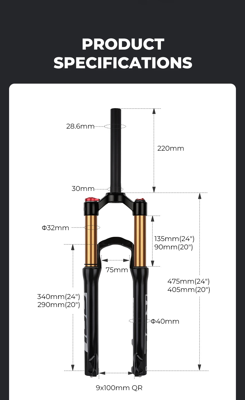 MTB Suspension Fork 20/24Inch Manual/Remote Lockout Air Oil Fork 100mm Travel