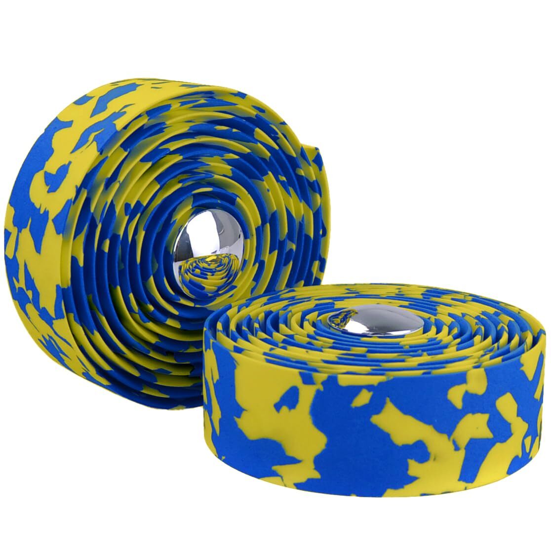 Yellow & Blue Camouflage EVA Road Bike Handlebar Tape with Bar Plugs 2PCS