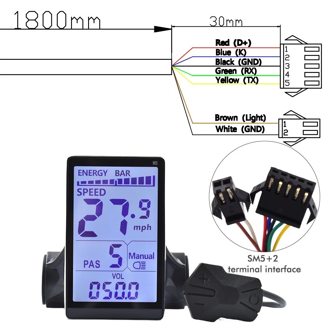 UART2 M5 24V 36V 48V Electric Bicycle Colorful Display E Scooter LCD Panel With