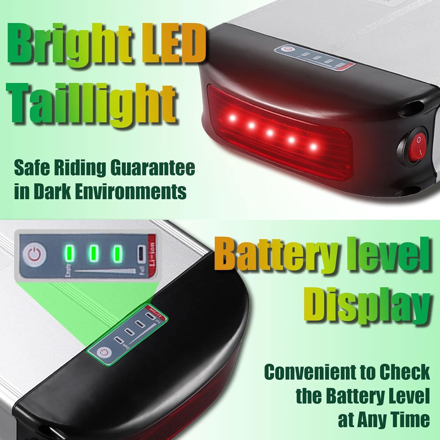 36V 20A Ebike Luggage Rack Lithium Battery Pack 800Wh Replacement Li-ion Battery