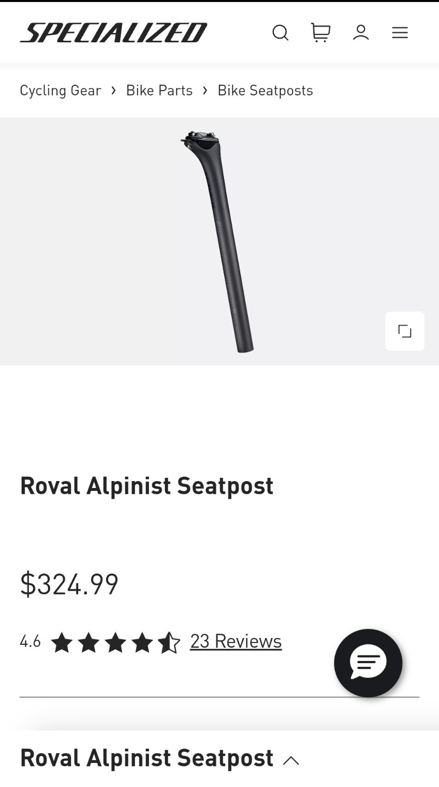 Specialized Roval Alpinist Seatpost 27.2mm x 360mm Carbon. 159g. New