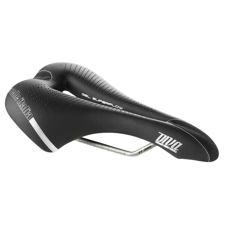 Selle Italia Diva Gel Superflow Saddle Black | 152mm Width Tubular Vanox Rail