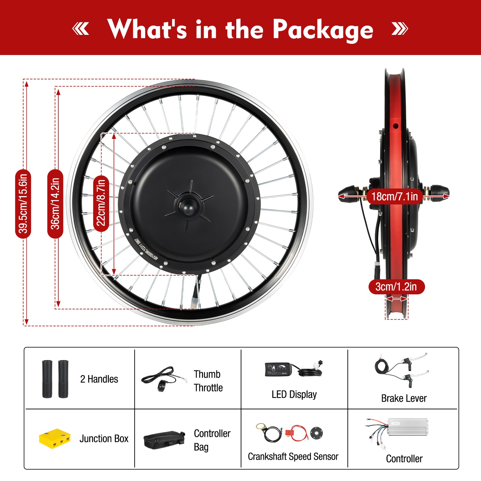 20in 1000W Front Wheel 48V Electric Bicycle Bike Motor Conversion Kit Hub eBike