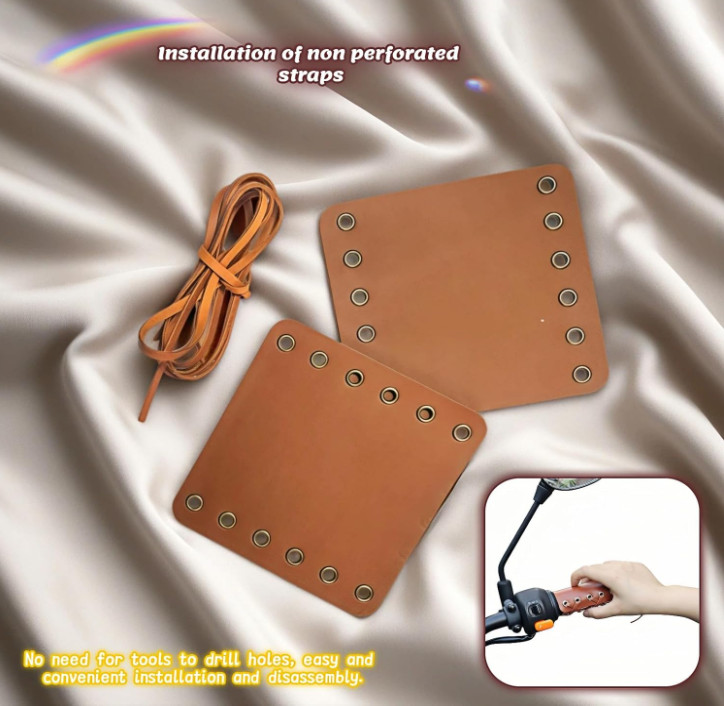Leather Handlebar Grip Cover Anti Slip Shock Absorption Retro Style 1 Pair