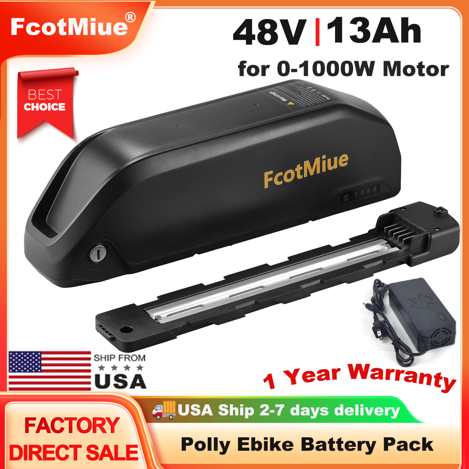 48V 13Ah Ebike Battery Pack Polly DP-6 for Electric Bicycle Lithium Batteries