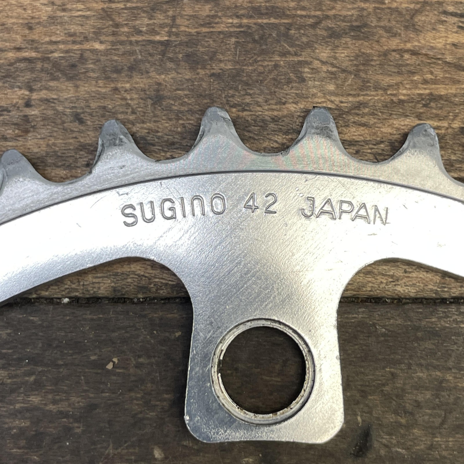 Vintage Sugino 42T Chainring 110 BCD 5-Arm Old School BMX Silver Japan Alloy